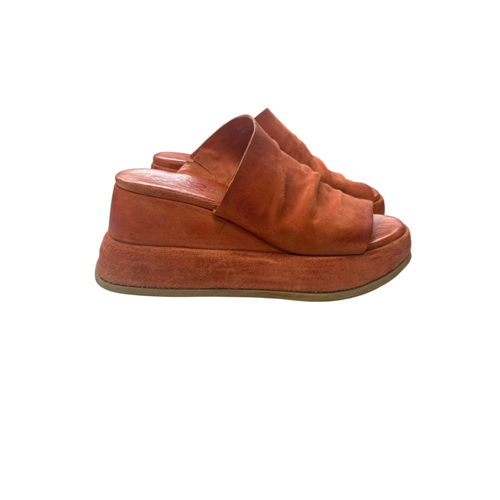 A.S.98 Rafe Orange Leather Platform Wedge Sandals Distressed Slip On Shoes 37 - Picture 2 of 12